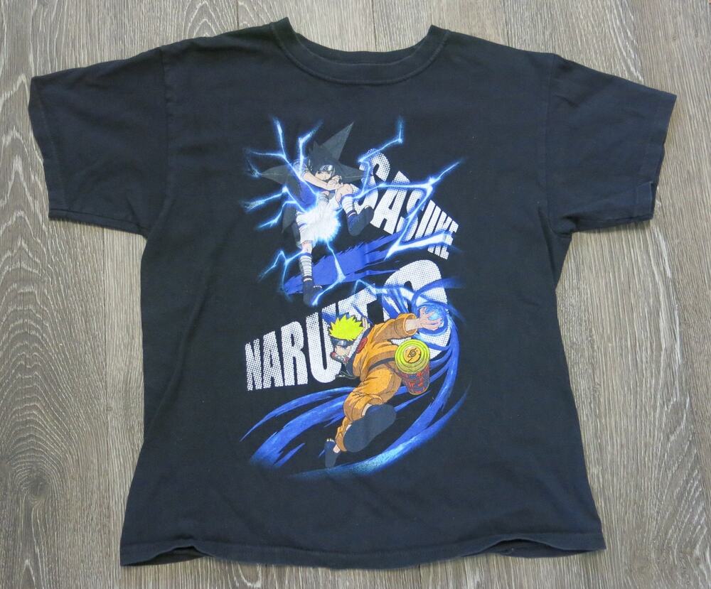 NARUTO vs SASUKE T Shirt Size XS Black Japanese Anime Shippuden Action Casual